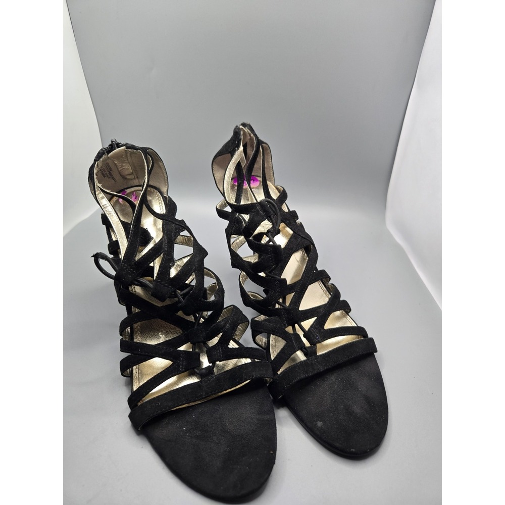 Enzo Angiolini Women's‎ 8.5M Black Suede Strappy Heels Open Toe Zip Back